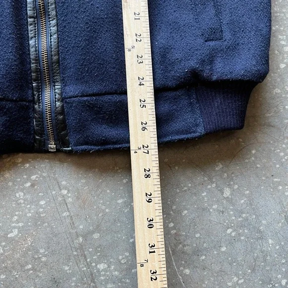 VTG 70s 80s John Henry Navy Wool Leather Trim Bomber Jacket Men's Size L Quilted - Picture 8 of 9